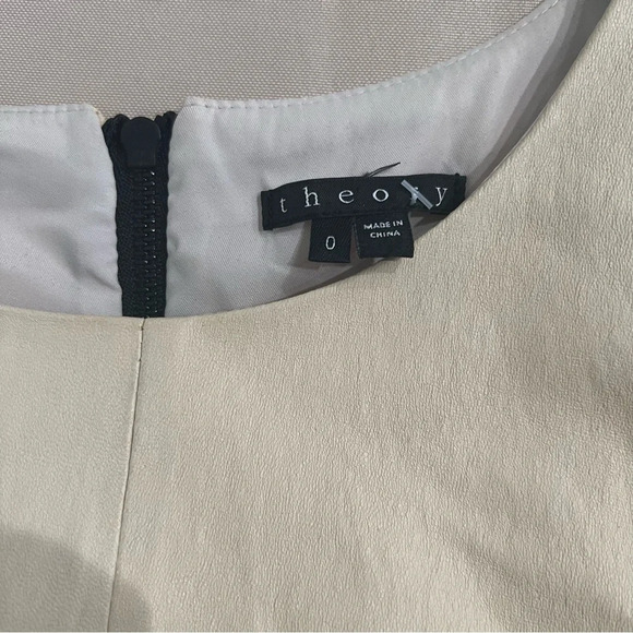 Theory Feria C Danish Leather Dress Bone & Black Lined Sleeveless Bodycon Size 0 - Picture 6 of 10